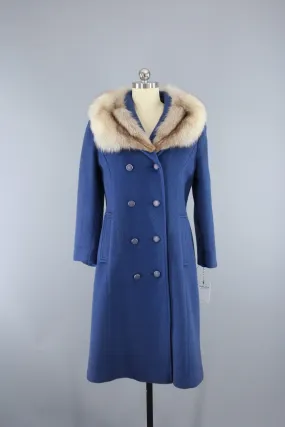 1960s Vintage Windsor Blue Wool Coat with Fox Fur Collar