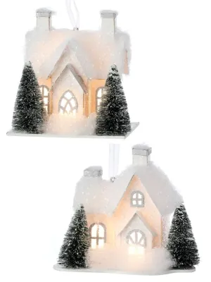 5" Snowy White Christmas Village Paper Putz House Set of 2