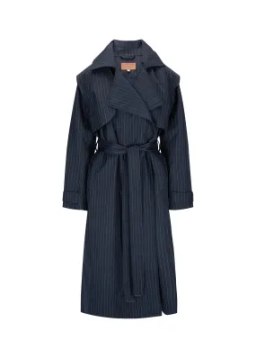 BRGN Regndrape Trench Coat Navy Pinstripe