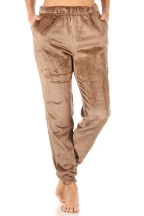 Double Side Plush Fur Joggers Sweatpants - Camel Brown