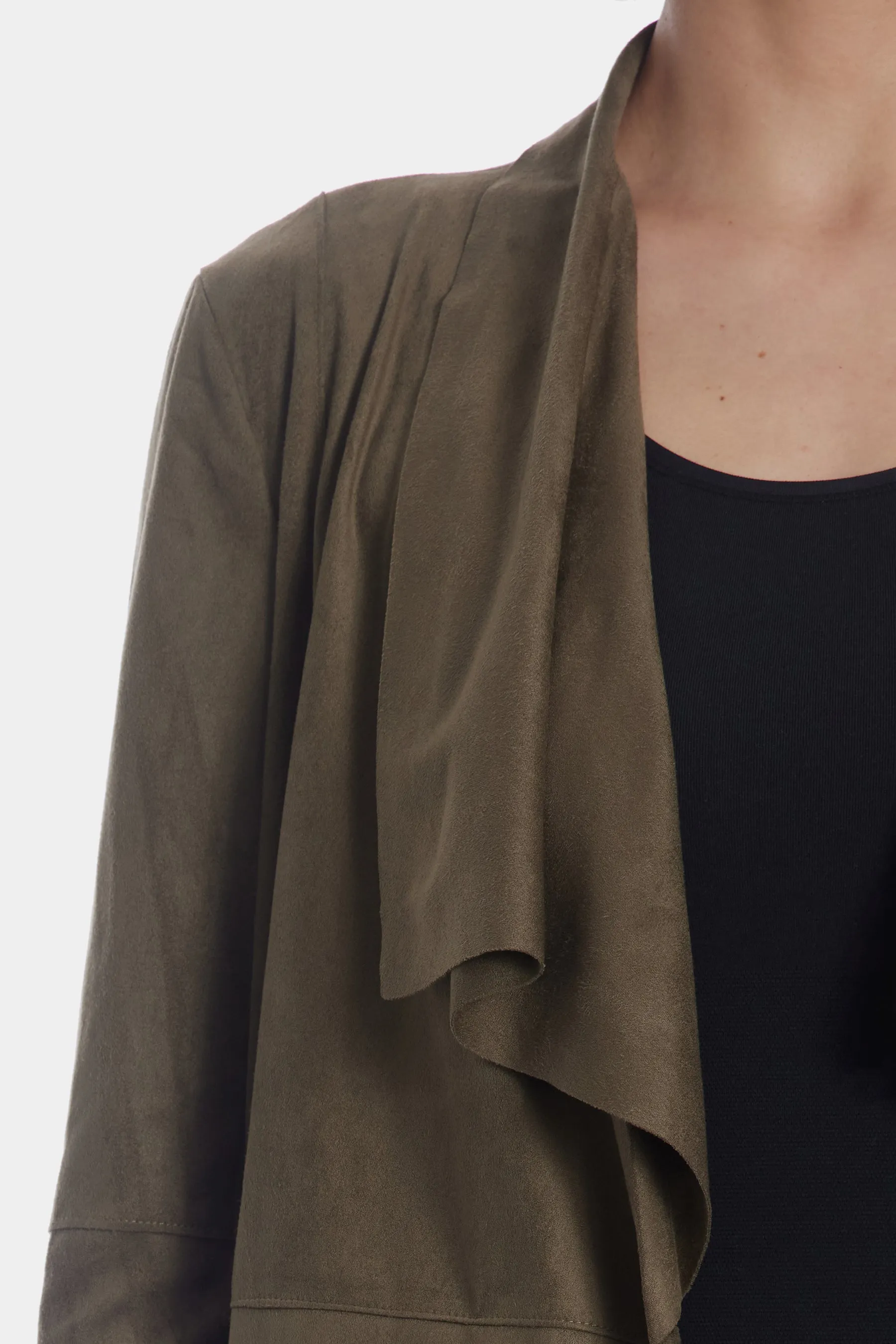 Faux Suede Draped Moto Jacket