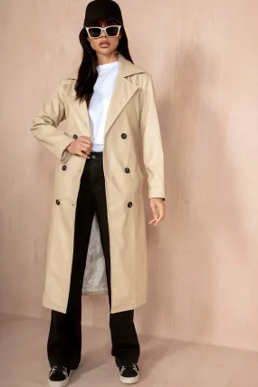 Kenya Cream Leather Look Trench Coat