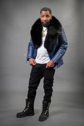 Men's Jay Biker Navy With Full Fox Fur Collar [Black]