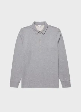 Men's Zip Polo Loopback Sweatshirt in Grey Melange