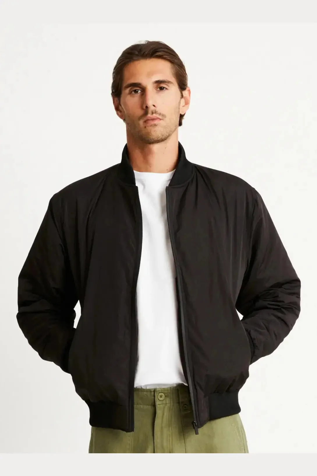 Mr simple hooded canvas bomber- black