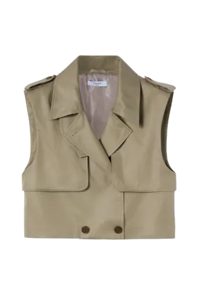 Olive-Beige Cropped Trench Vest