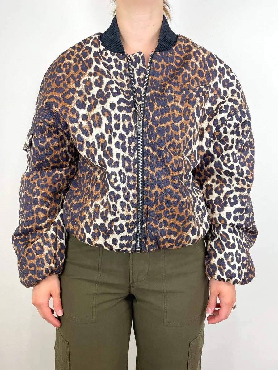 Printed Canvas Oversized Short Bomber Jacket