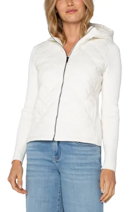 QUILTED FRONT FULL ZIP HOODED SWEATER