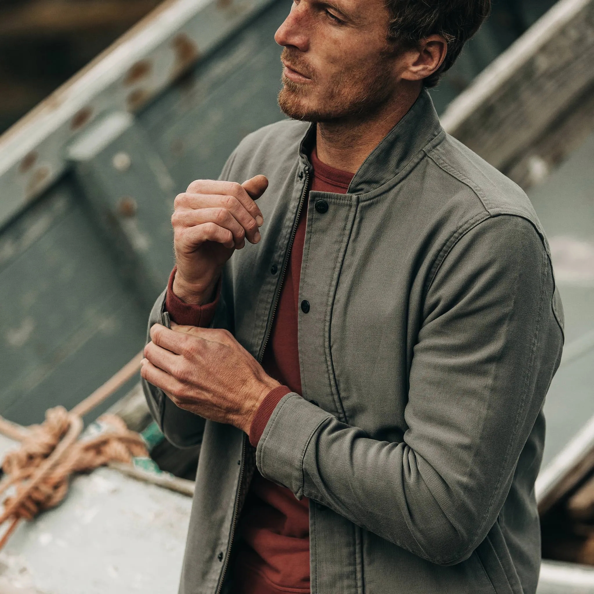 The Bomber Jacket in Charcoal Jungle Cloth