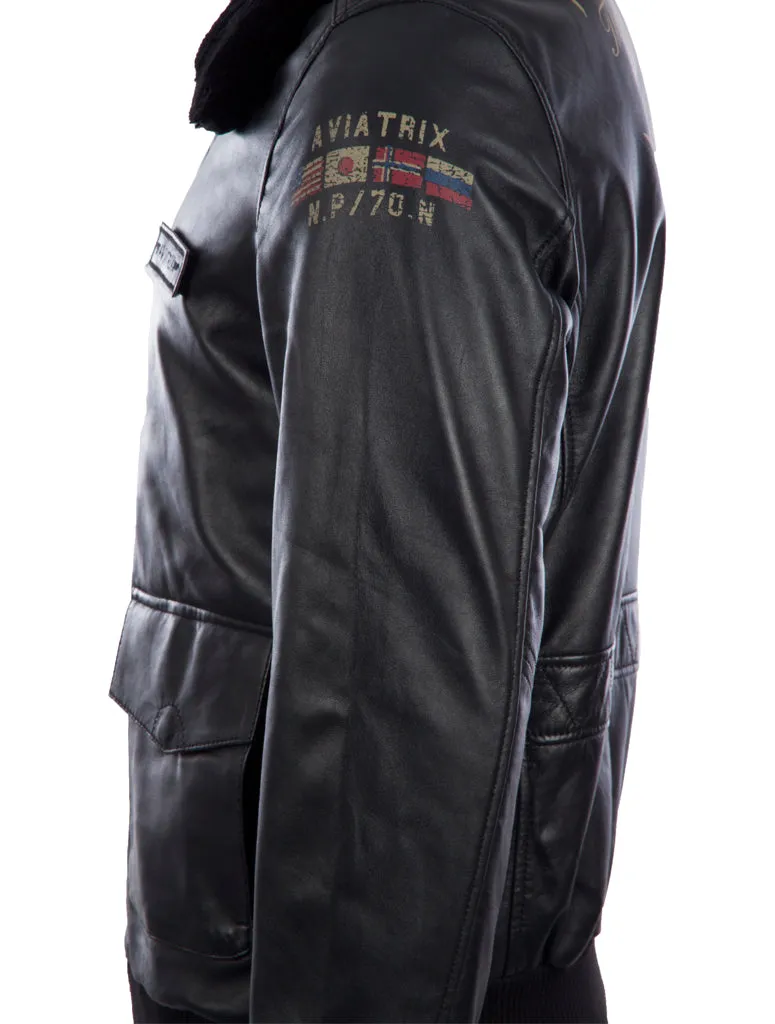 VGS3 Men's Aviator Bomber Jacket - Black/Black Fur